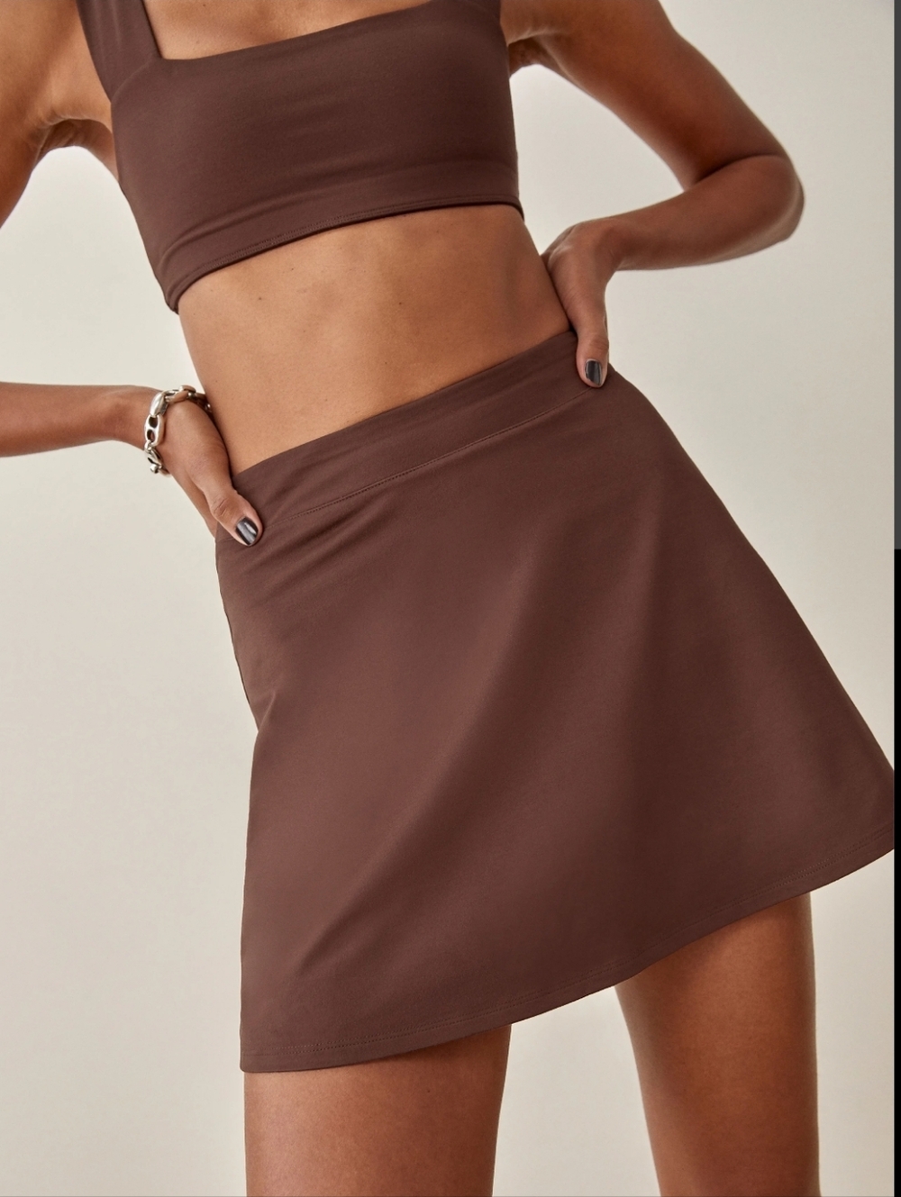 Reformation Tiffany Ecostretch Active Skort in Chestnut Brown